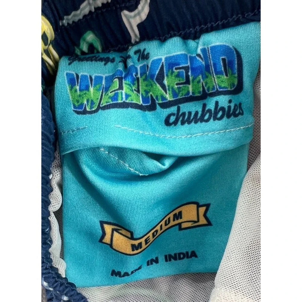 Chubbies Swim Trunks Mens Medium Navy Neon Flamingo Palm Tree 5.5